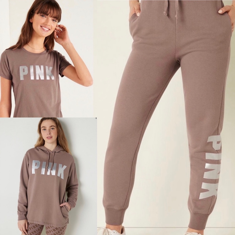 Victoria’s Secret Pink Iced Coffee 3-Piece Set Perfect Tee, Joggers, & Pullover